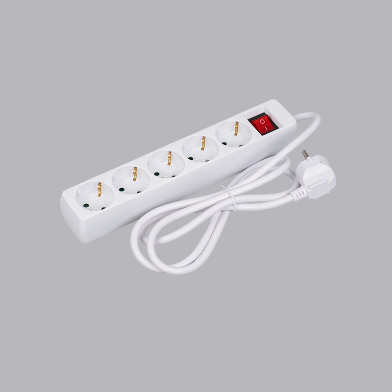 LOB-05K Regleta de 5 tomas de forma rectangular tipo alemán con interruptor Multitoma