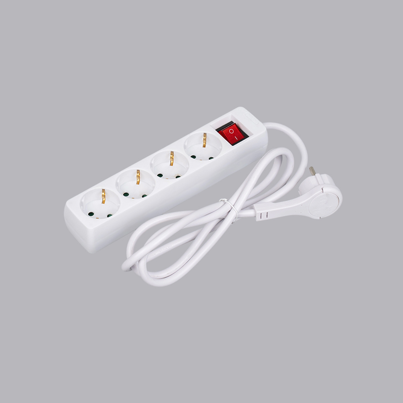LOB-04KL Regleta de 4 vías de forma rectangular tipo alemán con anillo de tiro e interruptor Multi-Socket