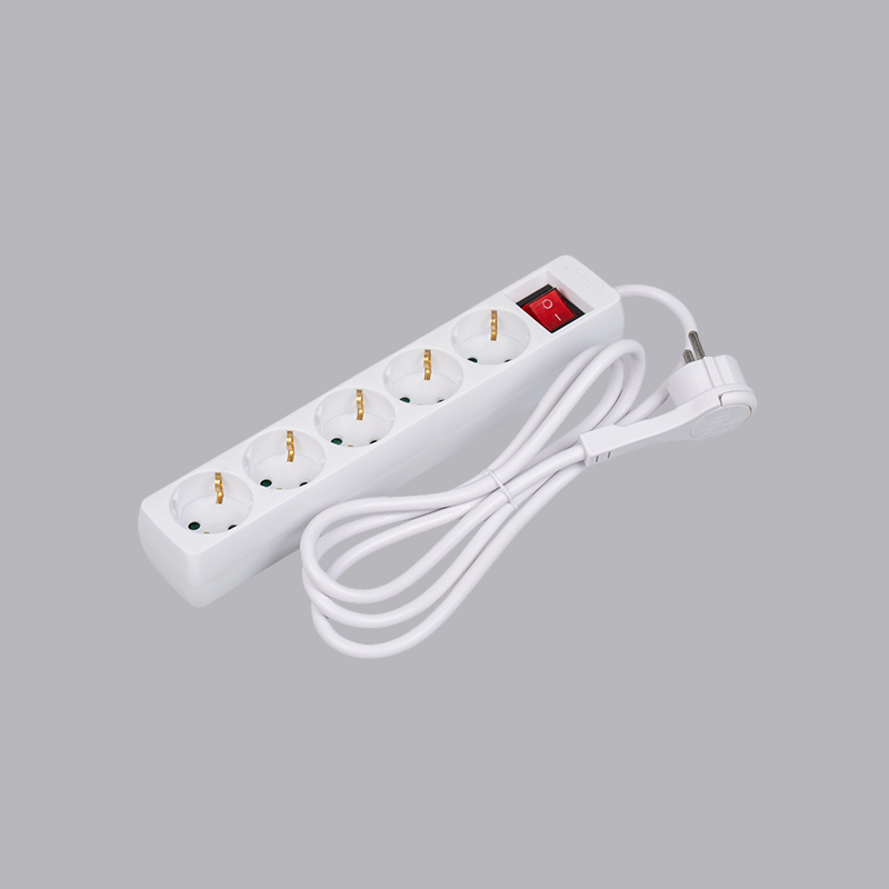 LOB-05KL Regleta de 5 vías de forma rectangular tipo alemán con anillo de tiro e interruptor Multi-Socket