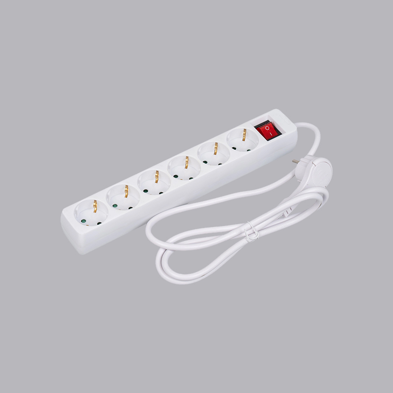 LOB-06KL Regleta de 6 vías de forma rectangular tipo alemán con anillo de tiro e interruptor Multi-Socket