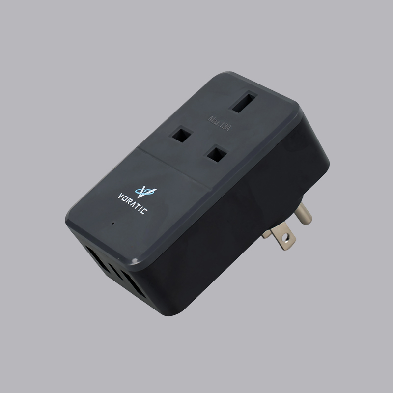 VT-926-US Reino Unido a EE. UU., 1 enchufe, 2 puertos USB, 1 adaptador de puertos tipo C
