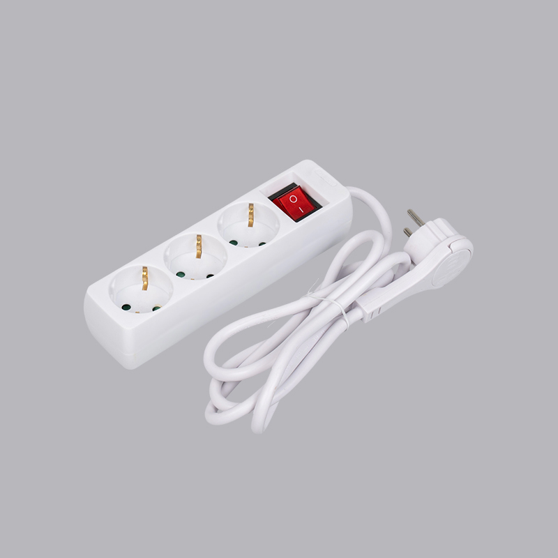 LOB-03KL Regleta de 3 vías de forma rectangular tipo alemán con anillo de tiro e interruptor Multi-Socket